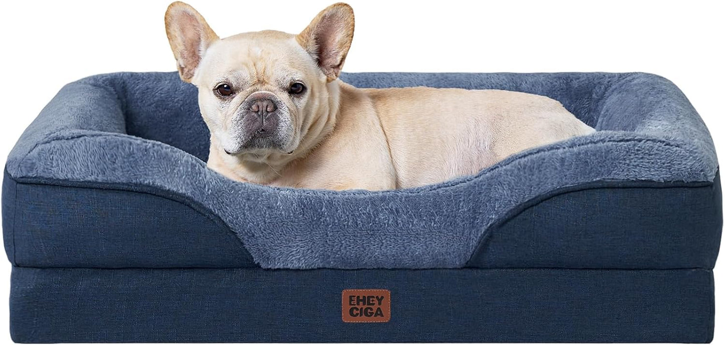 Luxuriöses Orthopädisches Hundebett für Kleine Hunde – Waschbares, Wasserdichtes Memory Foam Hundesofa mit Rutschfestem Design und 4 Stützrändern in Beige (76x51x16.5cm)