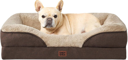 Luxuriöses Orthopädisches Hundebett für Kleine Hunde – Waschbares, Wasserdichtes Memory Foam Hundesofa mit Rutschfestem Design und 4 Stützrändern in Beige (76x51x16.5cm)