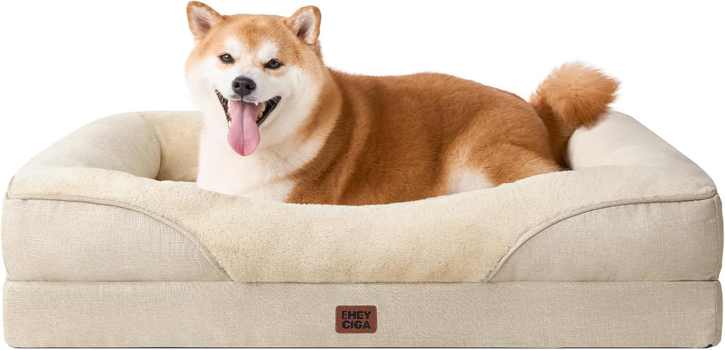 Luxuriöses Orthopädisches Hundebett für Kleine Hunde – Waschbares, Wasserdichtes Memory Foam Hundesofa mit Rutschfestem Design und 4 Stützrändern in Beige (76x51x16.5cm)