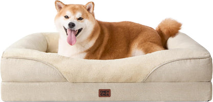 Luxuriöses Orthopädisches Hundebett für Kleine Hunde – Waschbares, Wasserdichtes Memory Foam Hundesofa mit Rutschfestem Design und 4 Stützrändern in Beige (76x51x16.5cm)