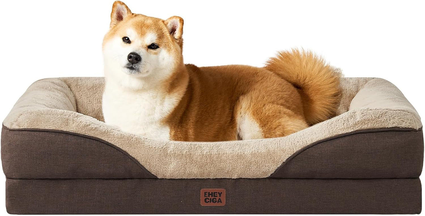 Luxuriöses Orthopädisches Hundebett für Kleine Hunde – Waschbares, Wasserdichtes Memory Foam Hundesofa mit Rutschfestem Design und 4 Stützrändern in Beige (76x51x16.5cm)