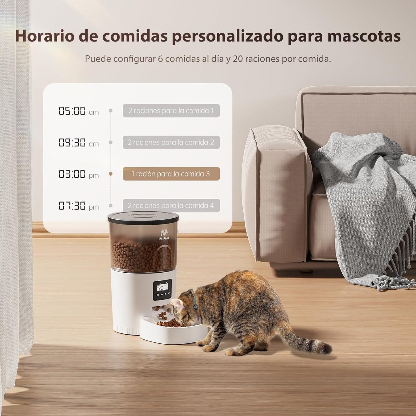 IMIPAW Automatischer Futterspender für Katzen und Hunde - Programmierbarer Timer für flexible Fütterung mit 3L Kapazität und einfacher Bedienung