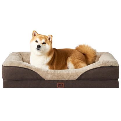 Luxuriöses Orthopädisches Hundebett für Kleine Hunde – Waschbares, Wasserdichtes Memory Foam Hundesofa mit Rutschfestem Design und 4 Stützrändern in Beige (76x51x16.5cm)