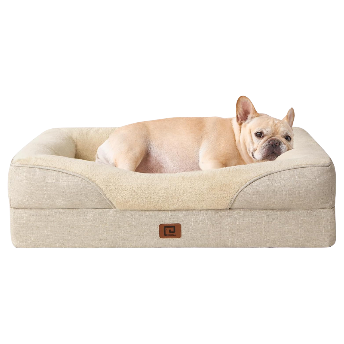 Luxuriöses Orthopädisches Hundebett für Kleine Hunde – Waschbares, Wasserdichtes Memory Foam Hundesofa mit Rutschfestem Design und 4 Stützrändern in Beige (76x51x16.5cm)