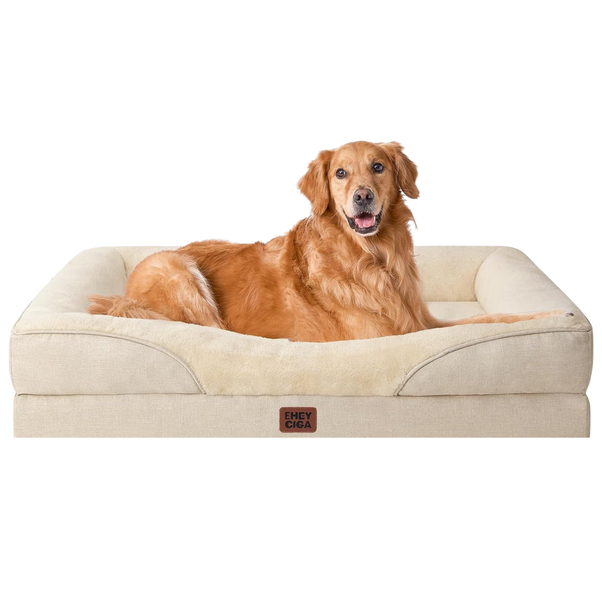 Luxuriöses Orthopädisches Hundebett für Kleine Hunde – Waschbares, Wasserdichtes Memory Foam Hundesofa mit Rutschfestem Design und 4 Stützrändern in Beige (76x51x16.5cm)