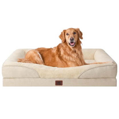 Luxuriöses Orthopädisches Hundebett für Kleine Hunde – Waschbares, Wasserdichtes Memory Foam Hundesofa mit Rutschfestem Design und 4 Stützrändern in Beige (76x51x16.5cm)