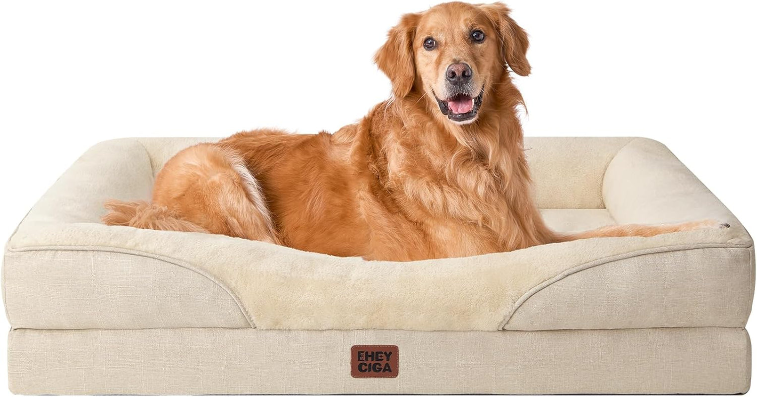 Luxuriöses Orthopädisches Hundebett für Kleine Hunde – Waschbares, Wasserdichtes Memory Foam Hundesofa mit Rutschfestem Design und 4 Stützrändern in Beige (76x51x16.5cm)