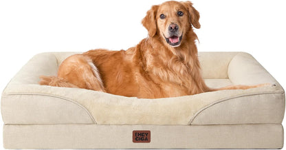 Luxuriöses Orthopädisches Hundebett für Kleine Hunde – Waschbares, Wasserdichtes Memory Foam Hundesofa mit Rutschfestem Design und 4 Stützrändern in Beige (76x51x16.5cm)