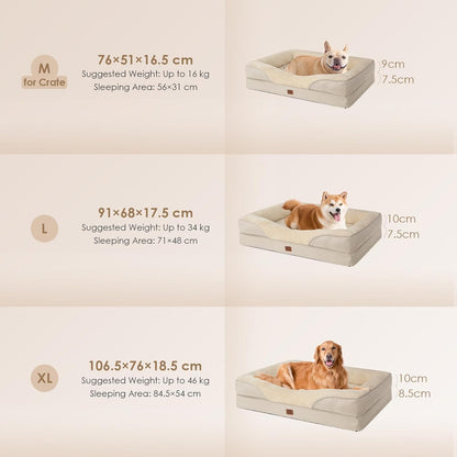 Luxuriöses Orthopädisches Hundebett für Kleine Hunde – Waschbares, Wasserdichtes Memory Foam Hundesofa mit Rutschfestem Design und 4 Stützrändern in Beige (76x51x16.5cm)