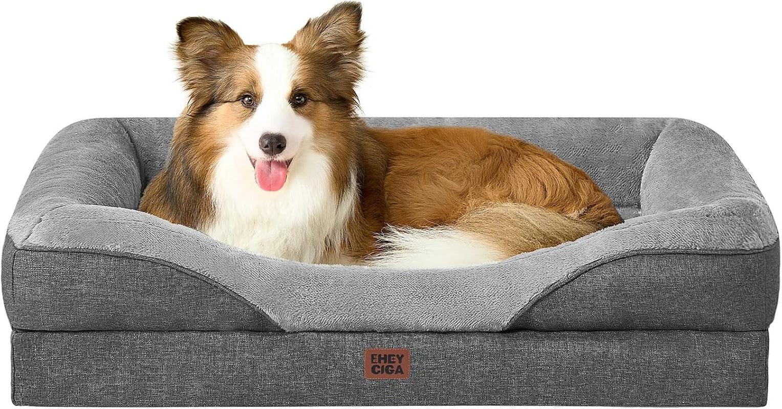 Luxuriöses Orthopädisches Hundebett für Kleine Hunde – Waschbares, Wasserdichtes Memory Foam Hundesofa mit Rutschfestem Design und 4 Stützrändern in Beige (76x51x16.5cm)