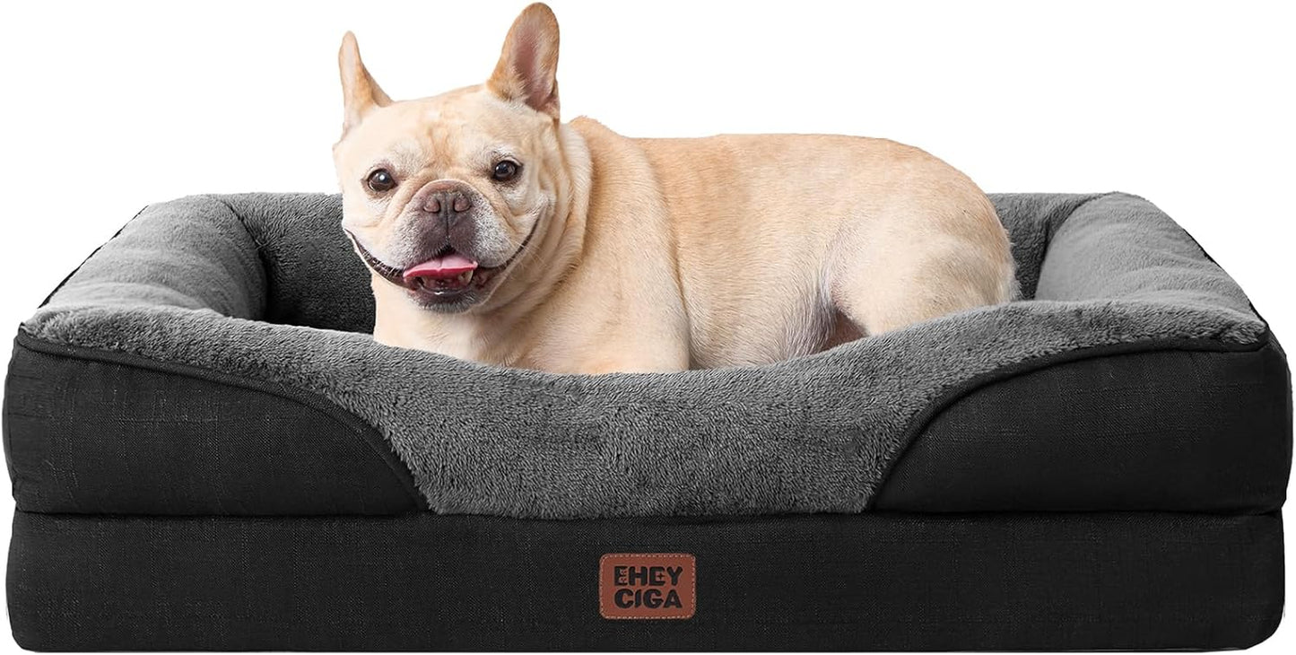 Luxuriöses Orthopädisches Hundebett für Kleine Hunde – Waschbares, Wasserdichtes Memory Foam Hundesofa mit Rutschfestem Design und 4 Stützrändern in Beige (76x51x16.5cm)