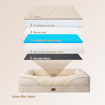Luxuriöses Orthopädisches Hundebett für Kleine Hunde – Waschbares, Wasserdichtes Memory Foam Hundesofa mit Rutschfestem Design und 4 Stützrändern in Beige (76x51x16.5cm)