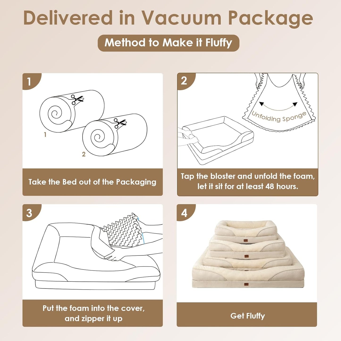 Luxuriöses Orthopädisches Hundebett für Kleine Hunde – Waschbares, Wasserdichtes Memory Foam Hundesofa mit Rutschfestem Design und 4 Stützrändern in Beige (76x51x16.5cm)