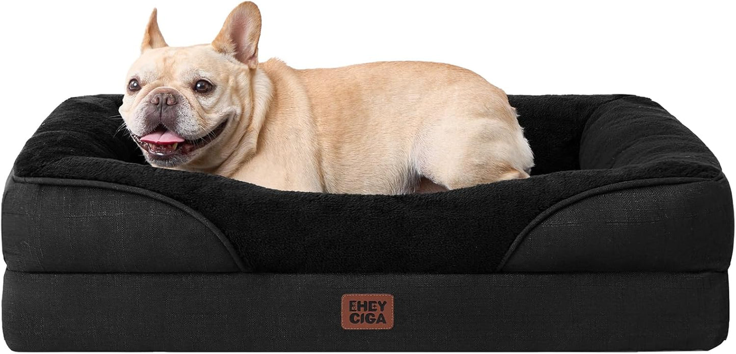 Luxuriöses Orthopädisches Hundebett für Kleine Hunde – Waschbares, Wasserdichtes Memory Foam Hundesofa mit Rutschfestem Design und 4 Stützrändern in Beige (76x51x16.5cm)